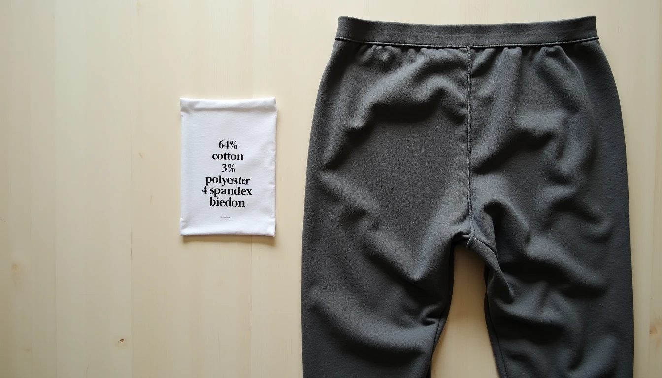 Fabric composition tag and gusseted crotch detail on joggers